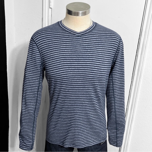 Lululemon Men’s Speed Long Sleeve Shirt Classic Stripe Heathered Black Iris Blue - Picture 7 of 14
